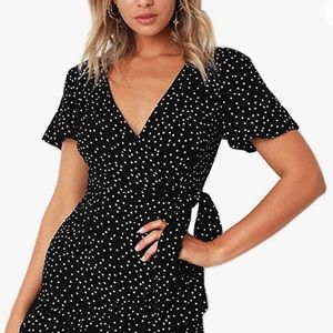 Relipop white and black spotted wrap dress. Size XL, 100% polyester.
